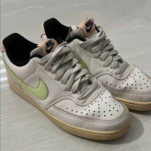 Nike White and Light Green Court Sneakers
